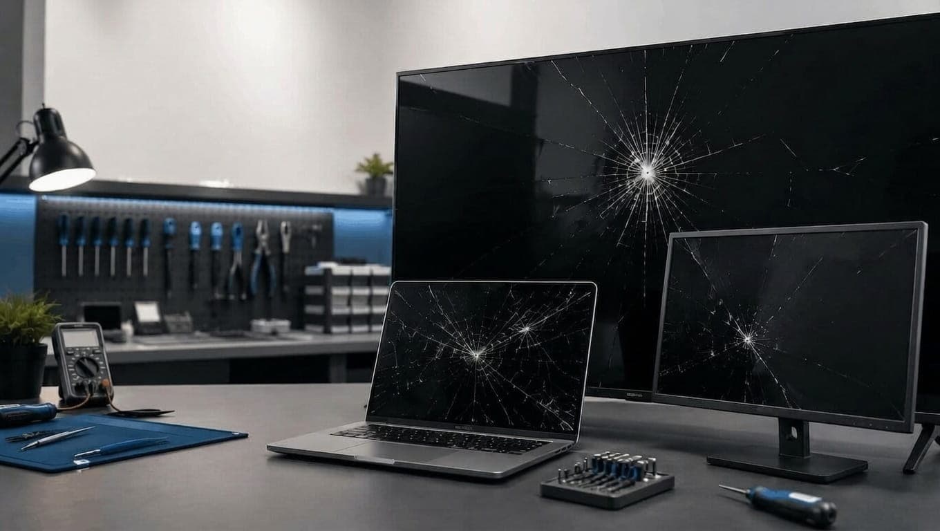 Alat za popravku elektronike i uređaji sa napuklim ekranima - laptop i monitori